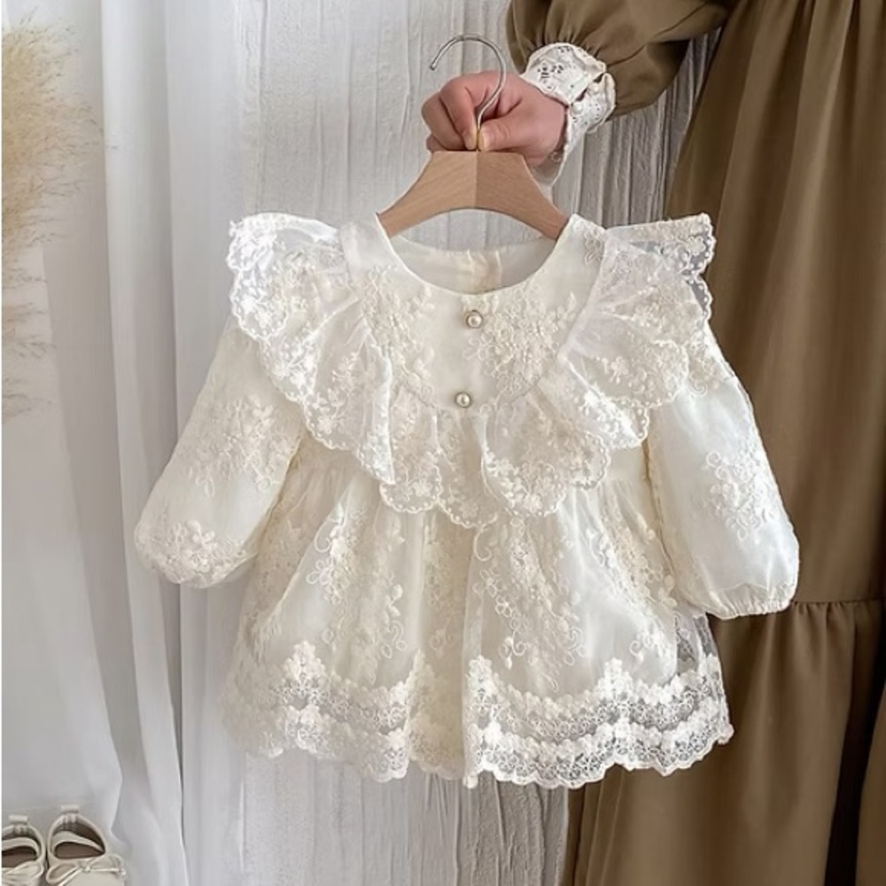 Ivory Lace Ruffle Baby Dress Top - Picture 4 of 5
